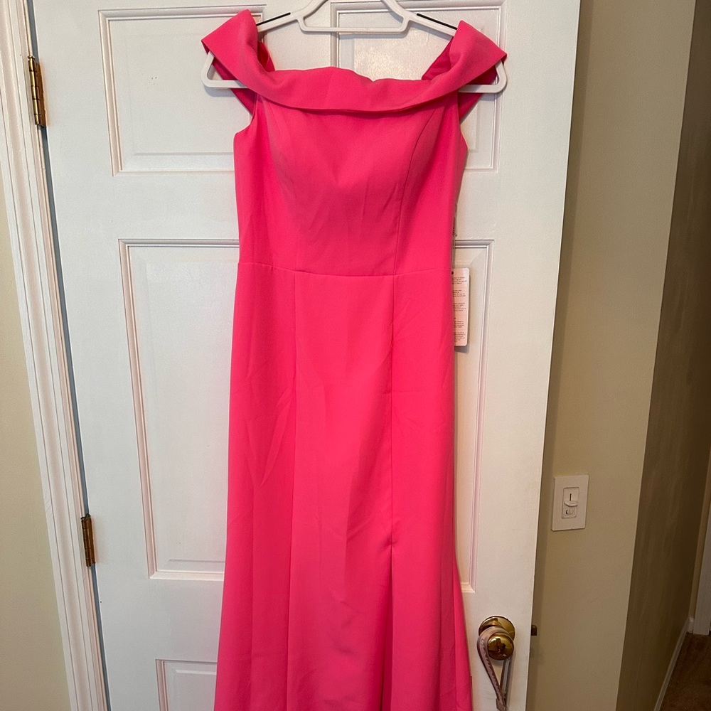Stacees pink off the shoulder dress